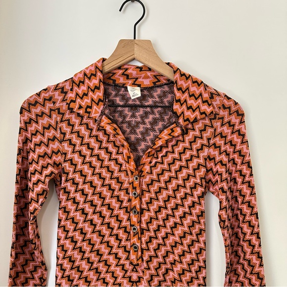 Urban‎ Outfitters Ribbed Polo Zig-Zag Playsuit Romper Medium Pink Long Sleeve - Picture 4 of 10